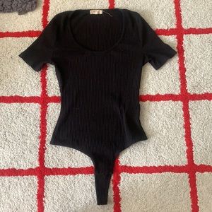 black ribbed short sleeve bodysuit